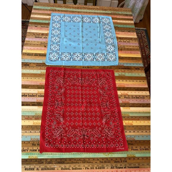 Wamcraft Accessories - Vintage Bandana Floral Rockabilly Hankie Western Cowboy USA 90s Red Teal LOT C
